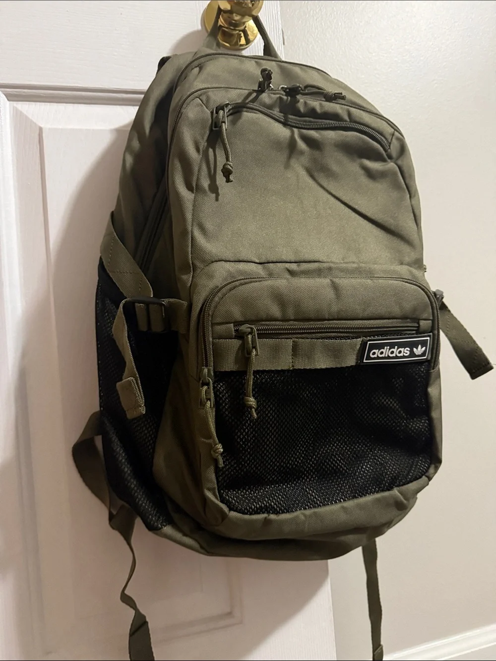adidas Olive Green and Black Men's Backpack with Front Mesh Pocket